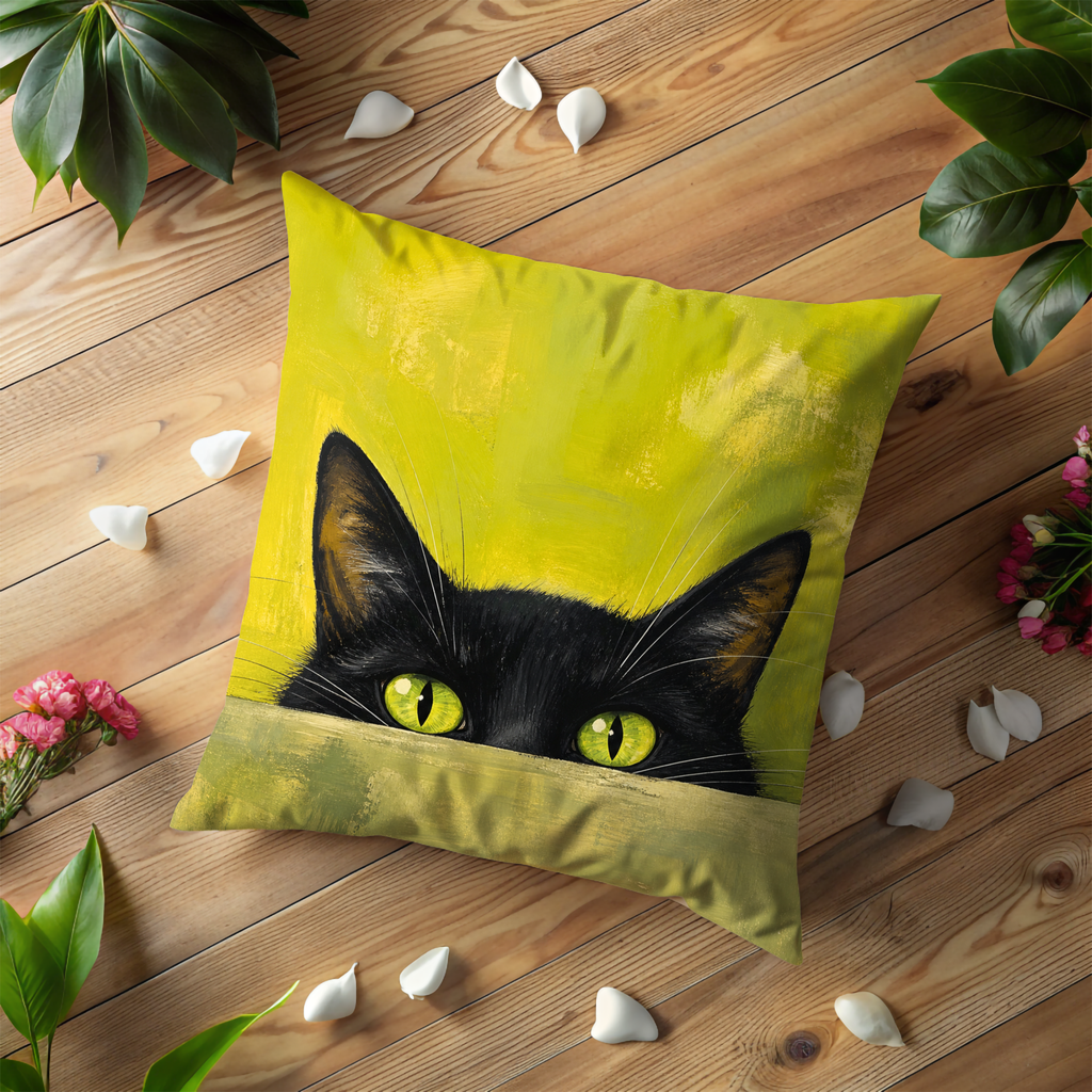 Black Cat Pillow Cover | Cute Animal Art | Vibrant Nature Decor