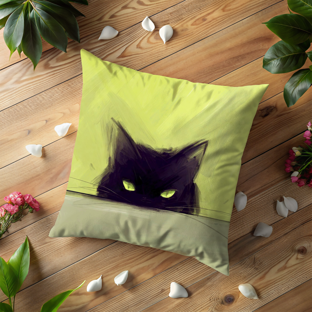 Black Cat Pillow Cover | Cute Animal Art | Vibrant Nature Decor