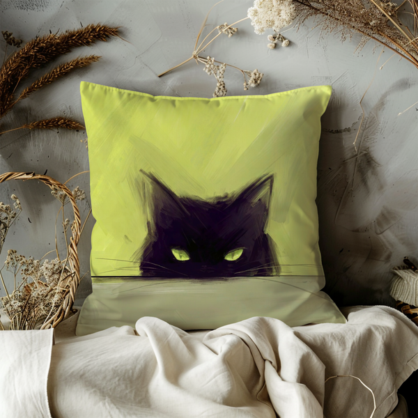 Black Cat Pillow Cover – Cute Animal Art | Vibrant Nature Decor