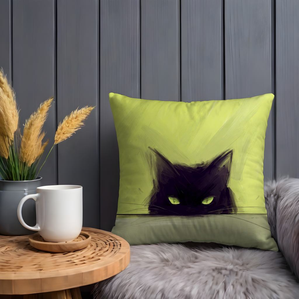 Black Cat Pillow Cover | Cute Animal Art | Vibrant Nature Decor