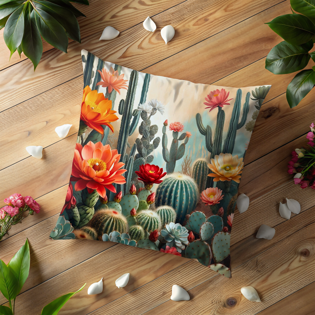 Cactus Bloom Pillow Cover | Desert Floral Art | Southwestern Decor