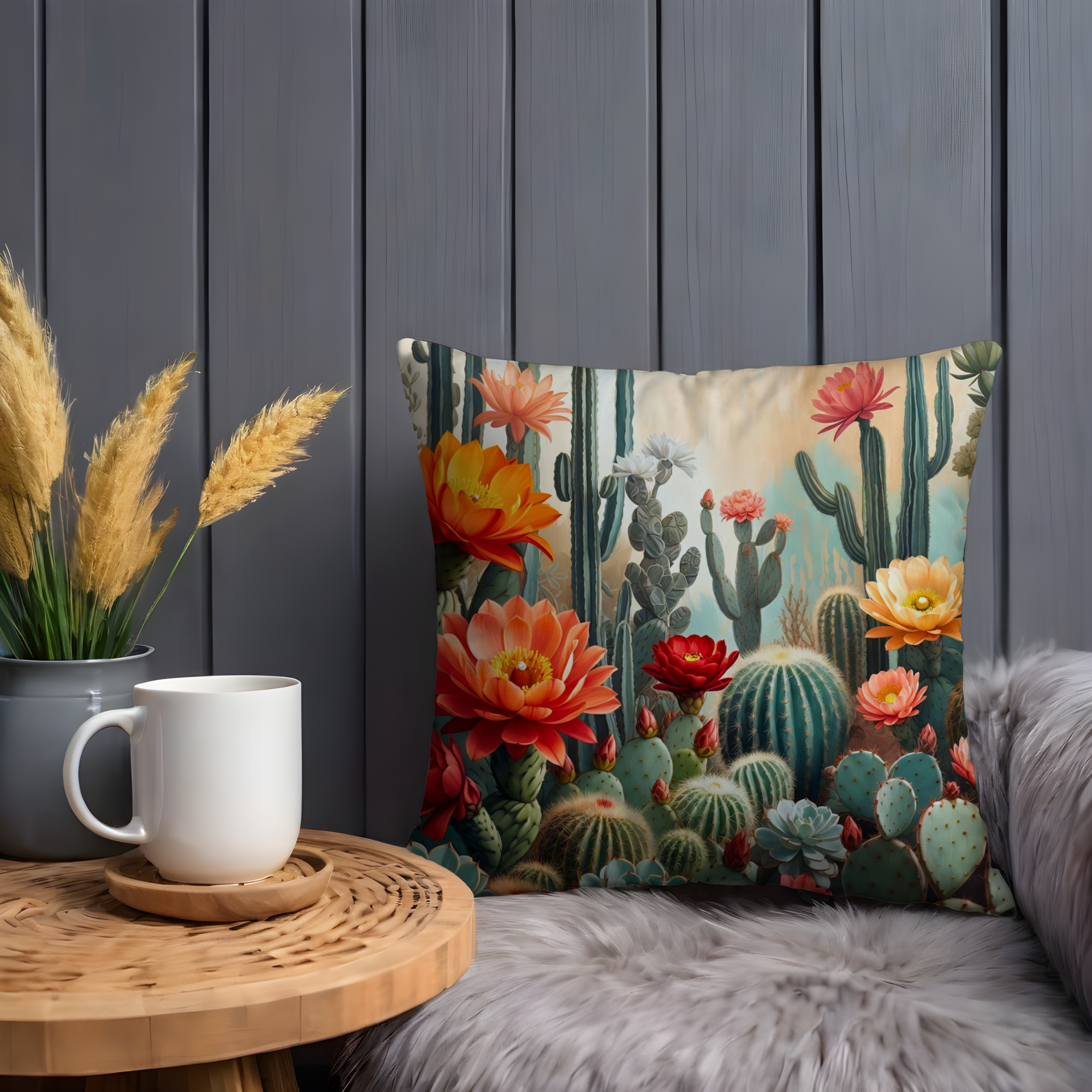 Cactus Bloom Pillow Cover | Desert Floral Art | Southwestern Decor