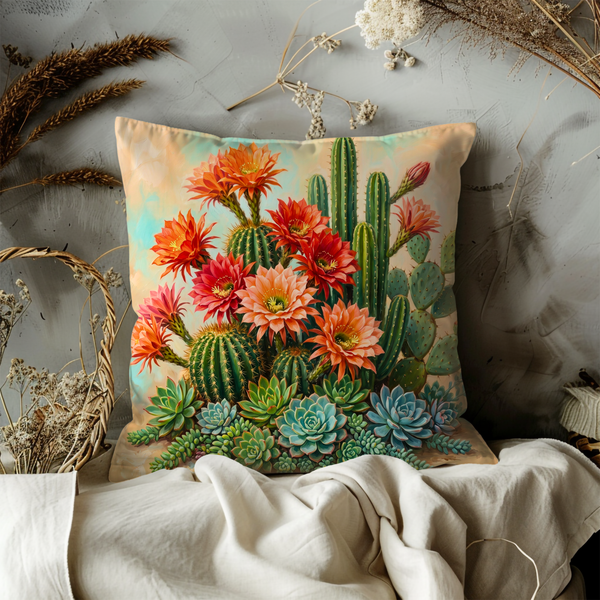 Cactus Succulent Pillow Cover – Vibrant Desert Art | Bold Nature Decor