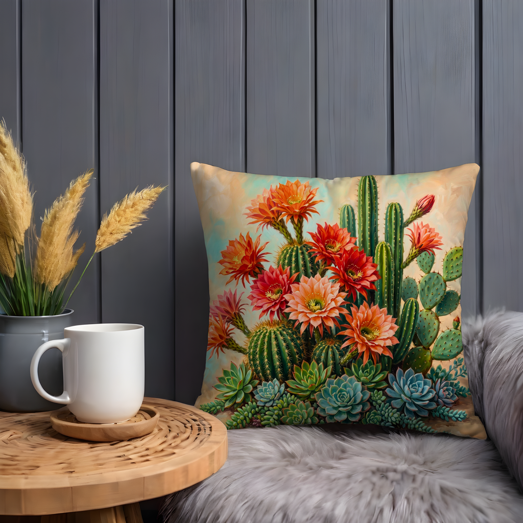 Cactus Succulent Pillow Cover | Vibrant Desert Art | Bold Nature Decor