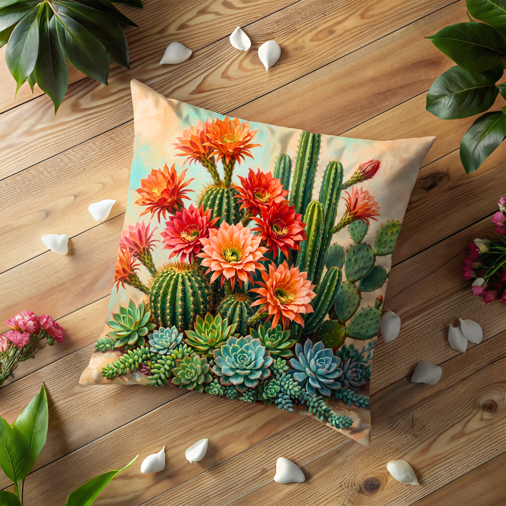 Cactus Succulent Pillow Cover | Vibrant Desert Art | Bold Nature Decor