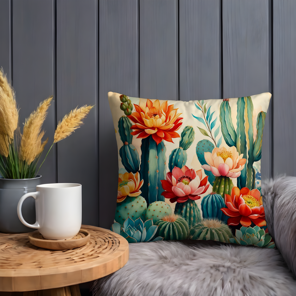 Cactus Bloom Pillow Cover | Vibrant Desert Art | Bold Nature Decor