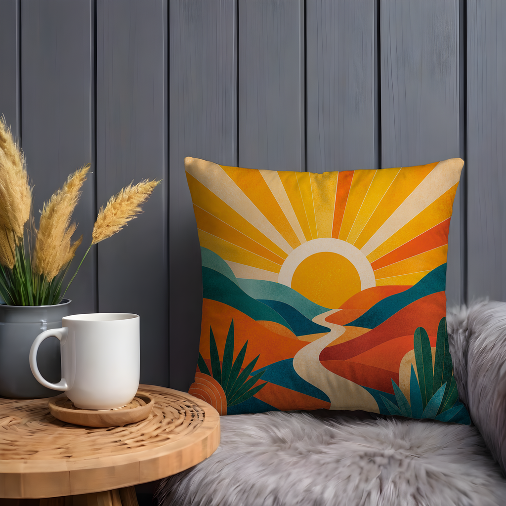 Sunset Landscape Pillow Cover | Abstract Nature Art | Warm Decor