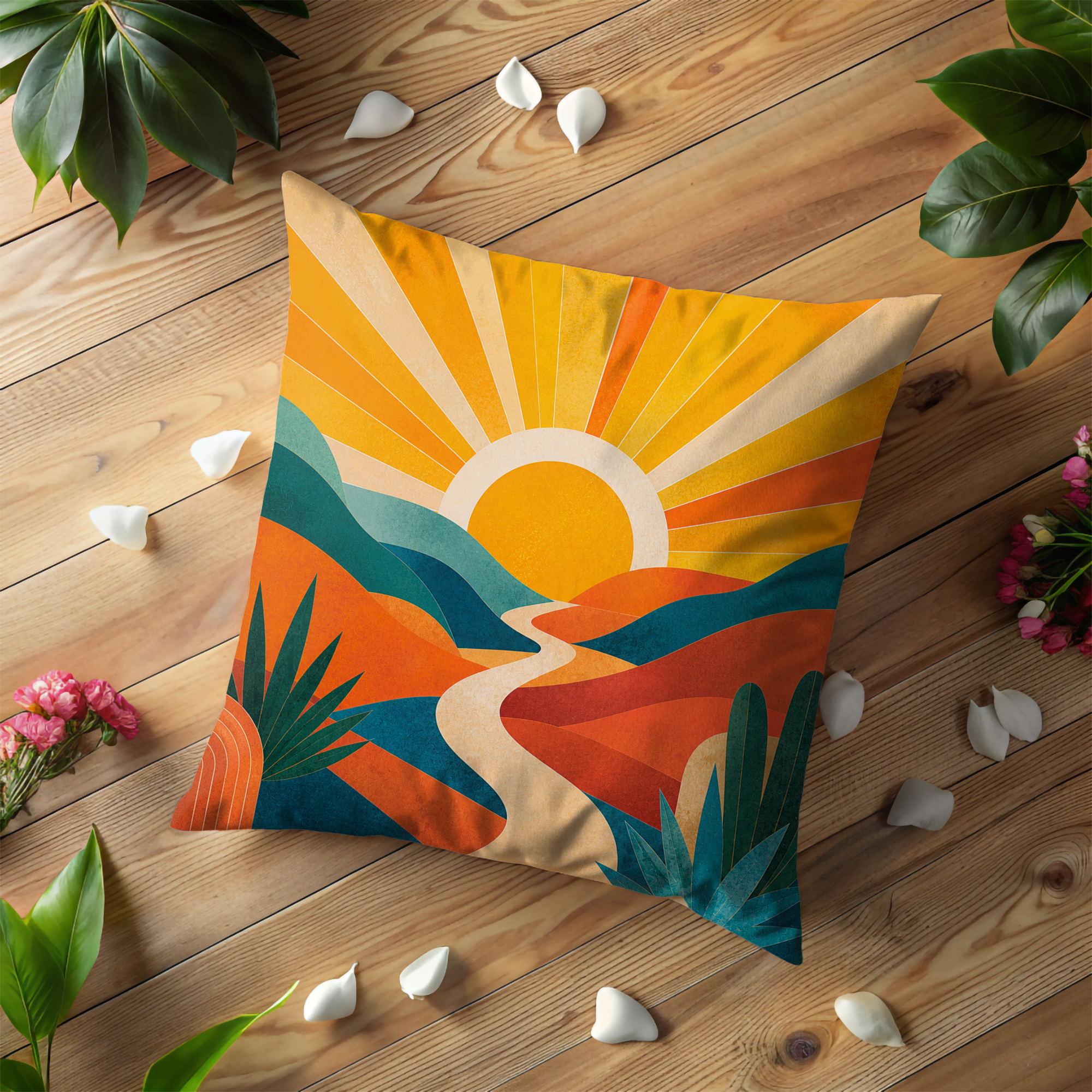 Sunset Landscape Pillow Cover | Abstract Nature Art | Warm Decor