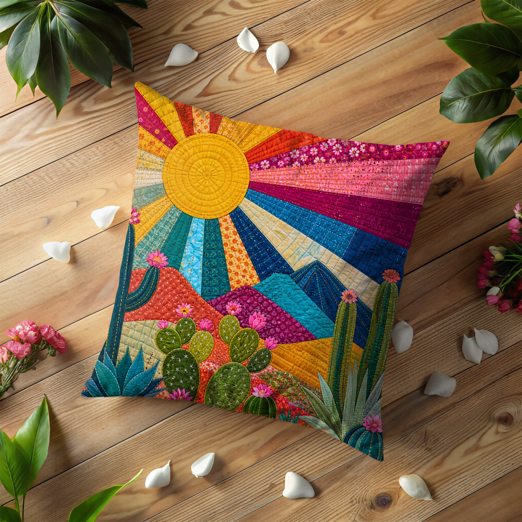 Quilted Desert Sunset Pillow Cover | Southwestern Art | Boho Decor