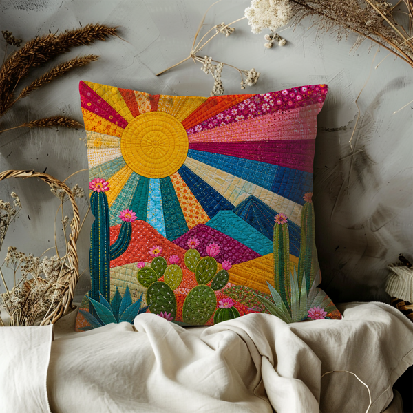 Quilted Desert Sunset Pillow Cover – Southwestern Art | Boho Decor