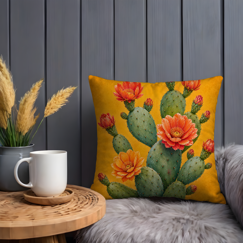 Prickly Pear Cactus Pillow Cover | Vibrant Desert Art | Bold Nature Decor