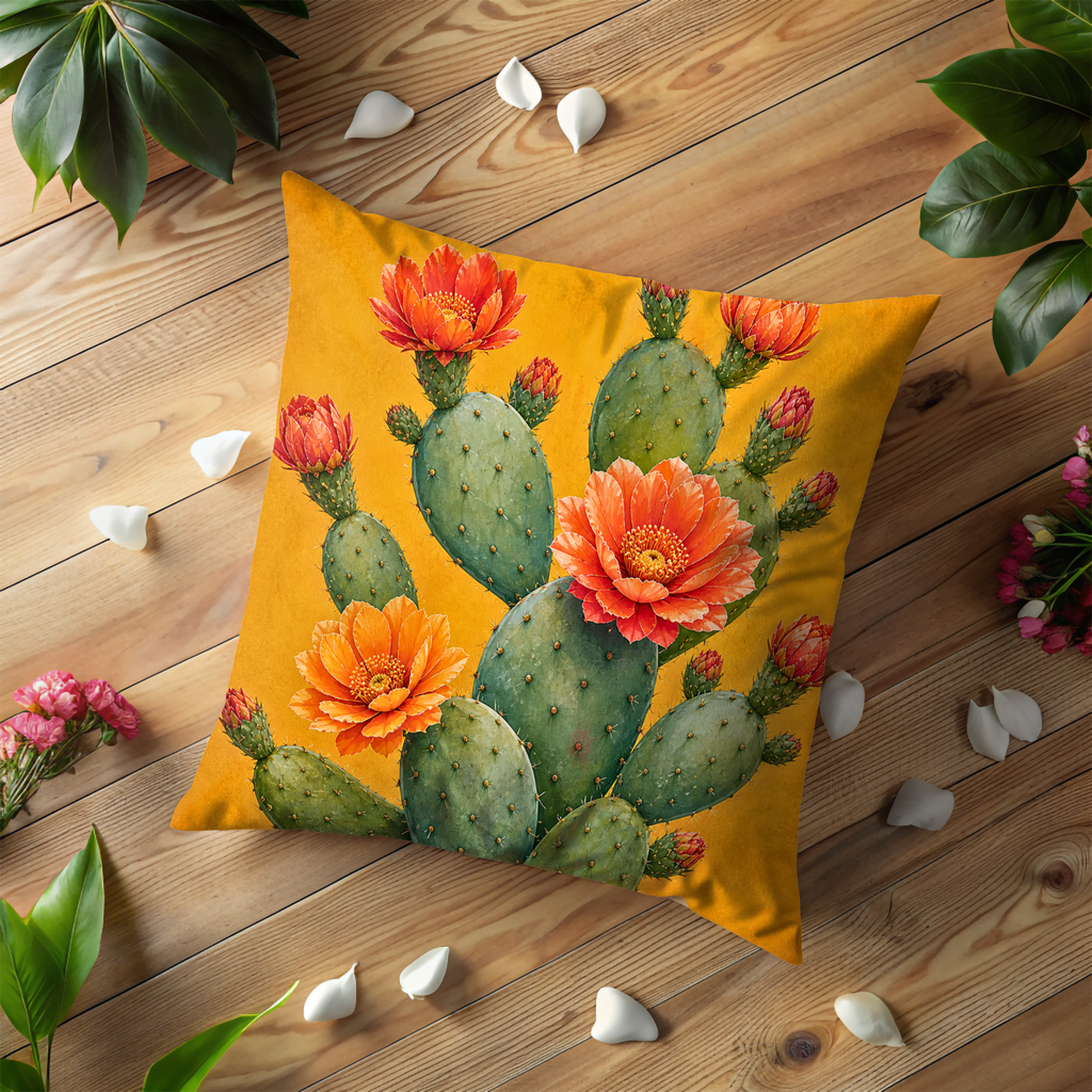 Prickly Pear Cactus Pillow Cover | Vibrant Desert Art | Bold Nature Decor