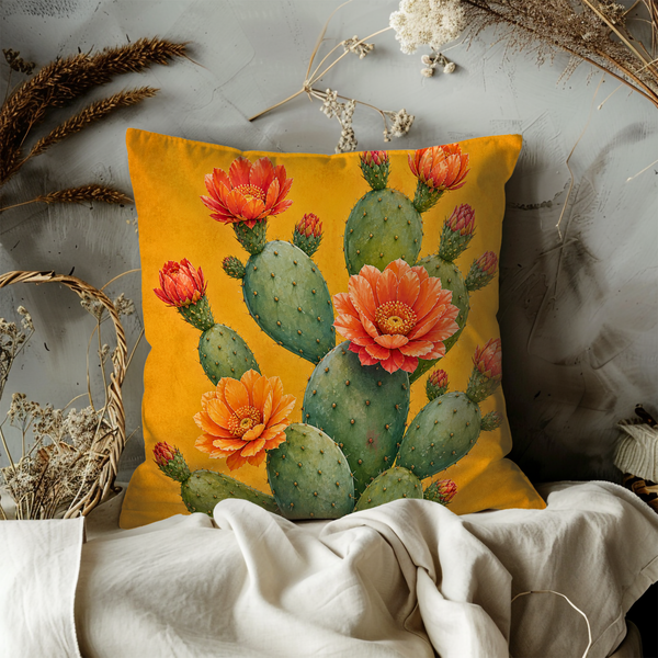 Prickly Pear Cactus Pillow Cover – Vibrant Desert Art | Bold Nature Decor