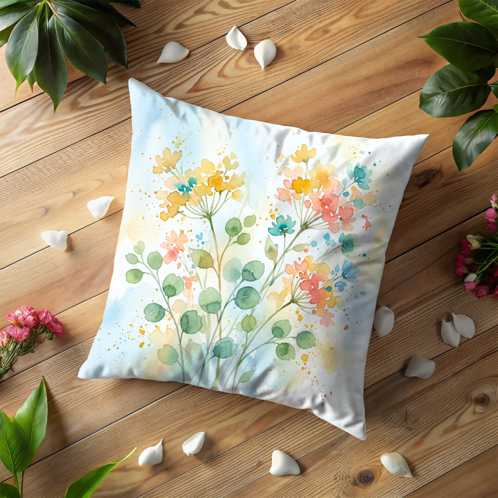 Watercolor Wildflowers Pillow Cover – Delicate Floral Art | Cottagecore Decor