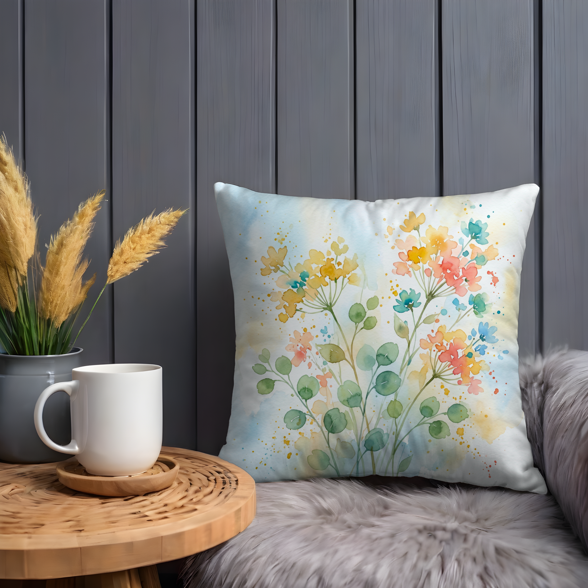 Watercolor Wildflowers Pillow Cover – Delicate Floral Art | Cottagecore Decor