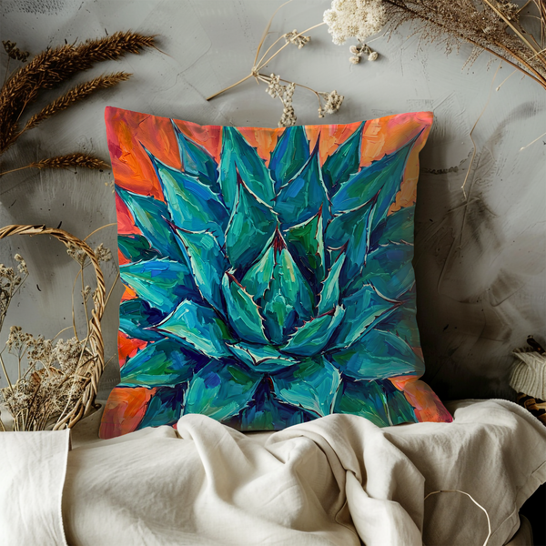 Agave Succulent Pillow Cover – Vibrant Plant Art | Bold Nature Decor