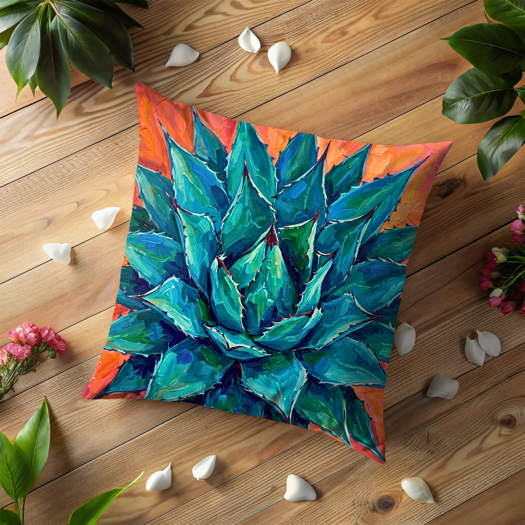 Agave Succulent Pillow Cover | Vibrant Plant Art | Bold Nature Decor