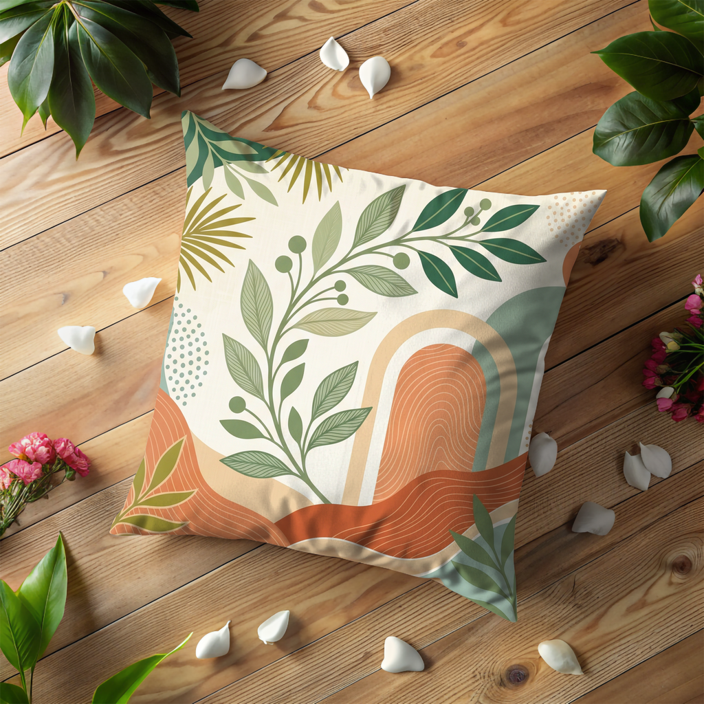 Boho Leaf Arch Pillow Cover | Green Terracotta Throw Pillow Cover | Modern Decor