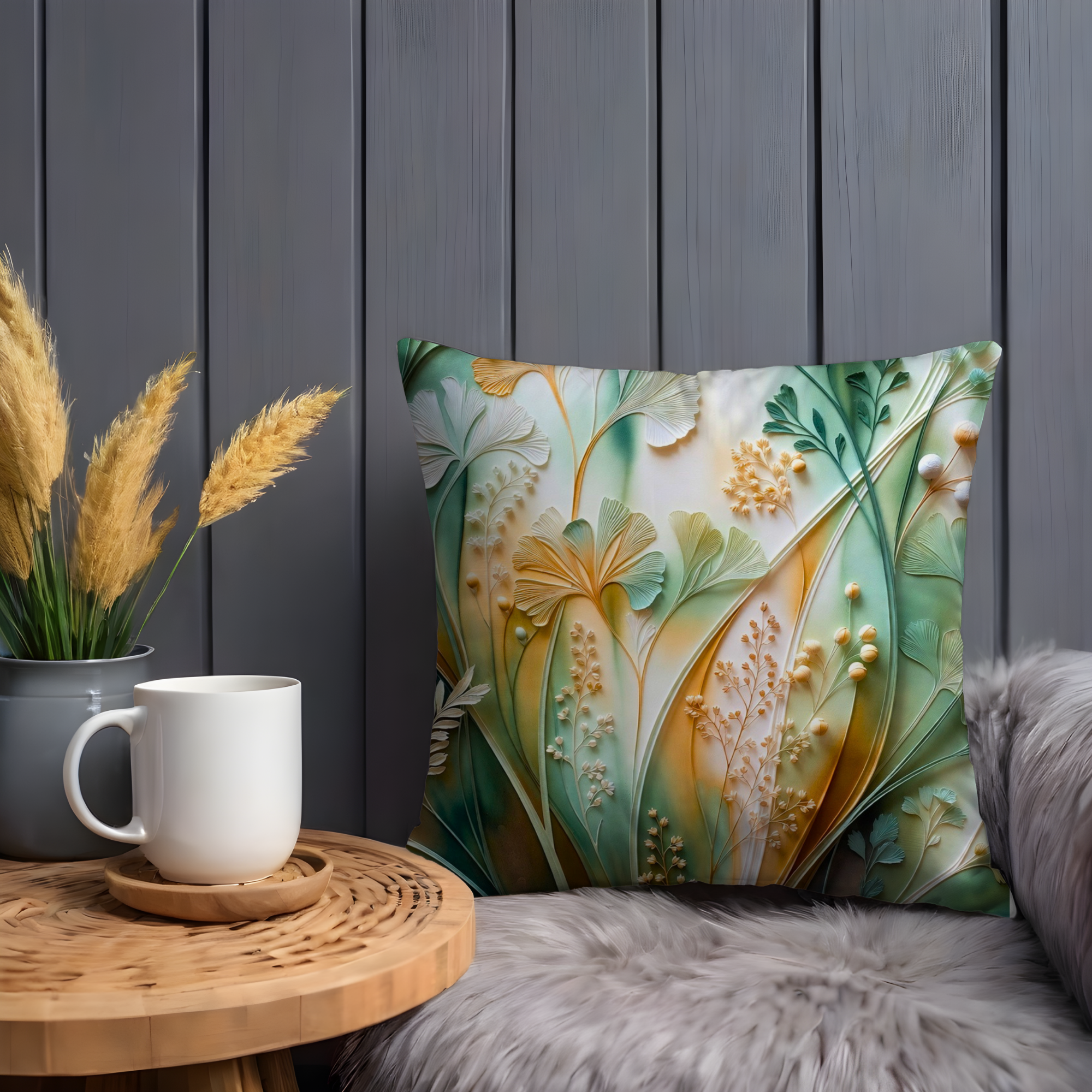 Ginkgo Fern Pillow Cover | Elegant Botanical Art | Soft Nature Decor