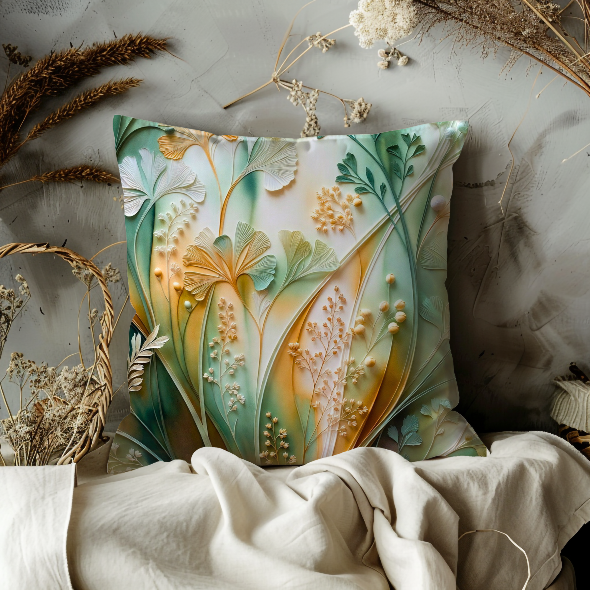 Ginkgo Fern Pillow Cover | Elegant Botanical Art | Soft Nature Decor