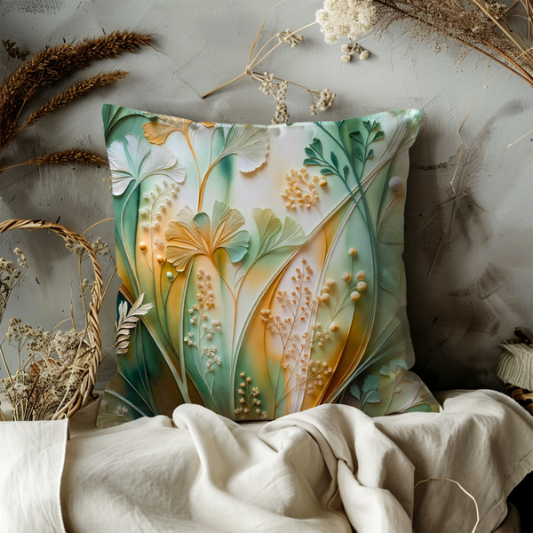 Ginkgo Fern Pillow Cover – Elegant Botanical Art | Soft Nature Decor