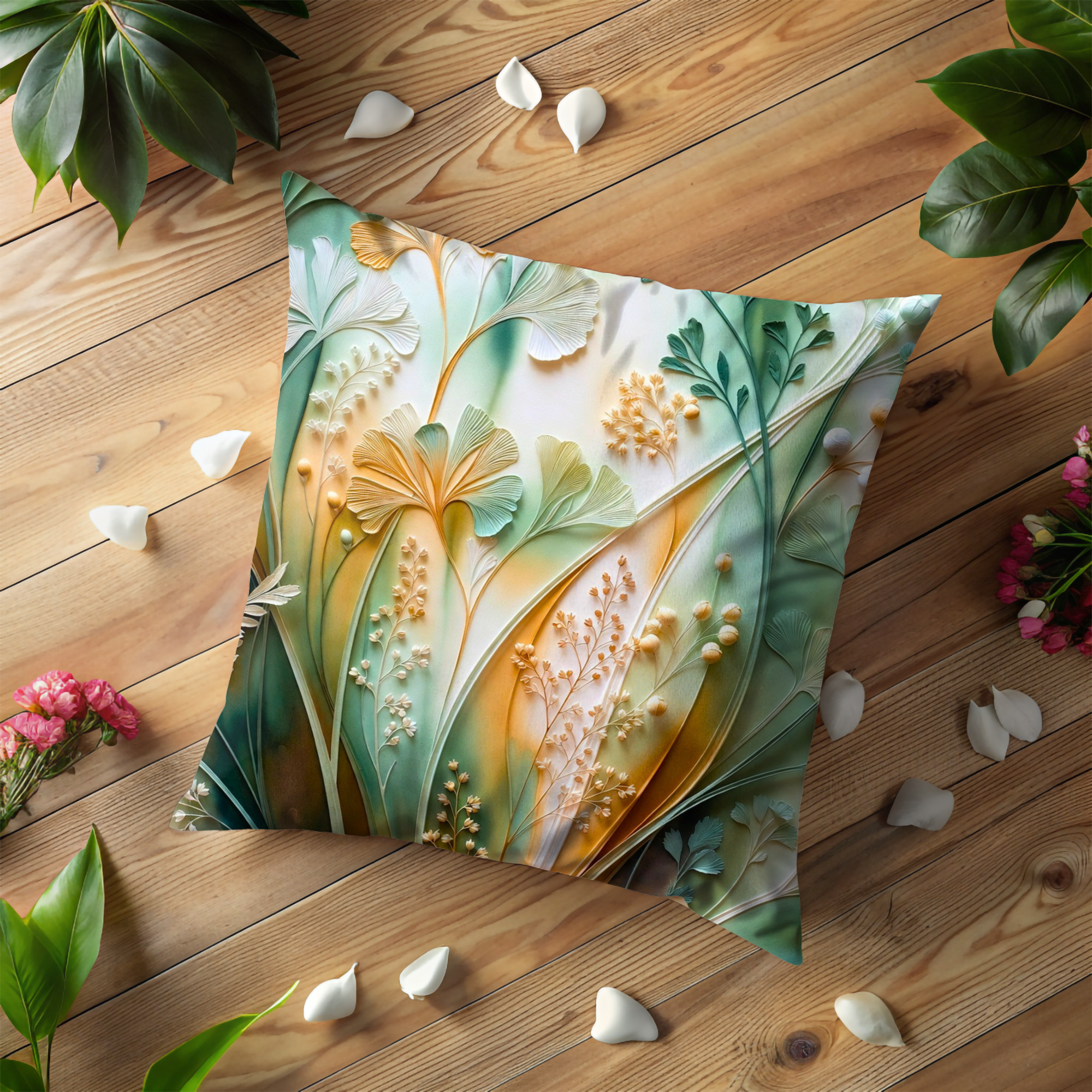 Ginkgo Fern Pillow Cover | Elegant Botanical Art | Soft Nature Decor
