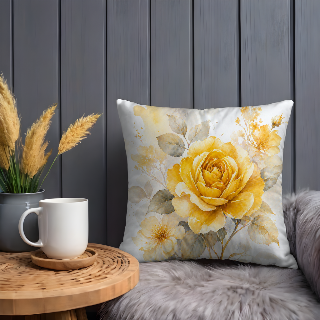 Yellow Rose Pillow Cover | Delicate Floral Art | Soft Nature Decor