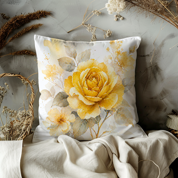 Yellow Rose Pillow Cover – Delicate Floral Art | Soft Nature Decor