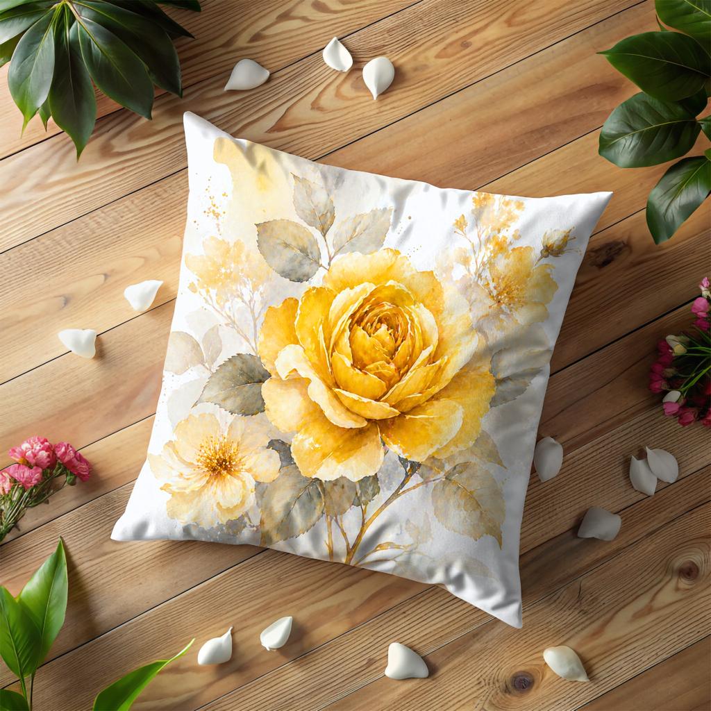 Yellow Rose Pillow Cover | Delicate Floral Art | Soft Nature Decor