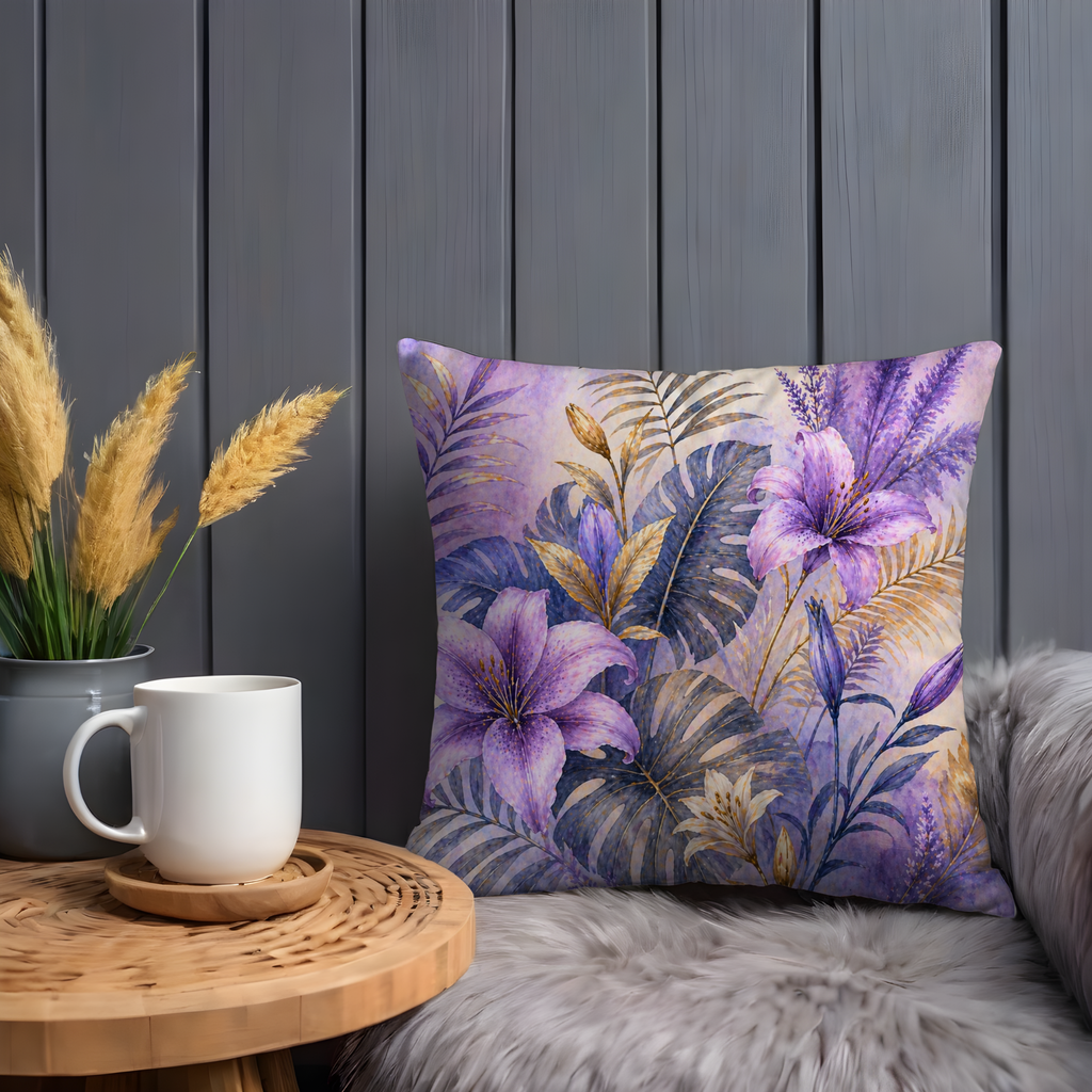 Purple Lily Tropical Pillow Cover | Elegant Floral Art | Nature Decor