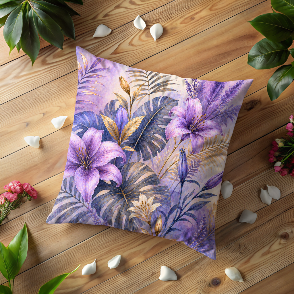 Purple Lily Tropical Pillow Cover | Elegant Floral Art | Nature Decor