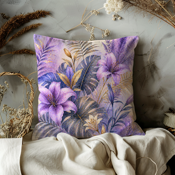 Purple Lily Tropical Pillow Cover – Elegant Floral Art | Nature Decor
