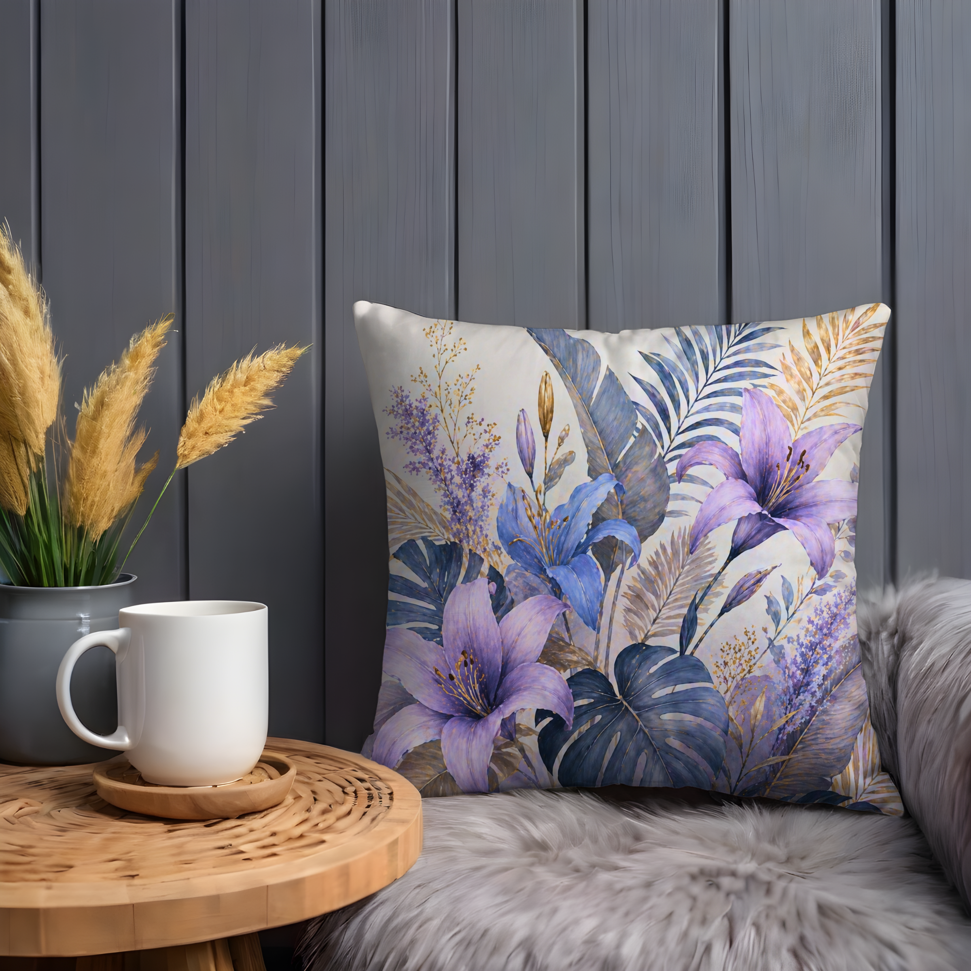 Purple Lilies Pillow Cover | Delicate Floral Art | Soft Nature Decor
