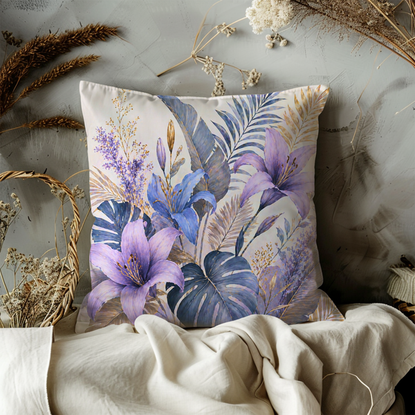 Purple Lilies Pillow Cover – Delicate Floral Art | Soft Nature Decor
