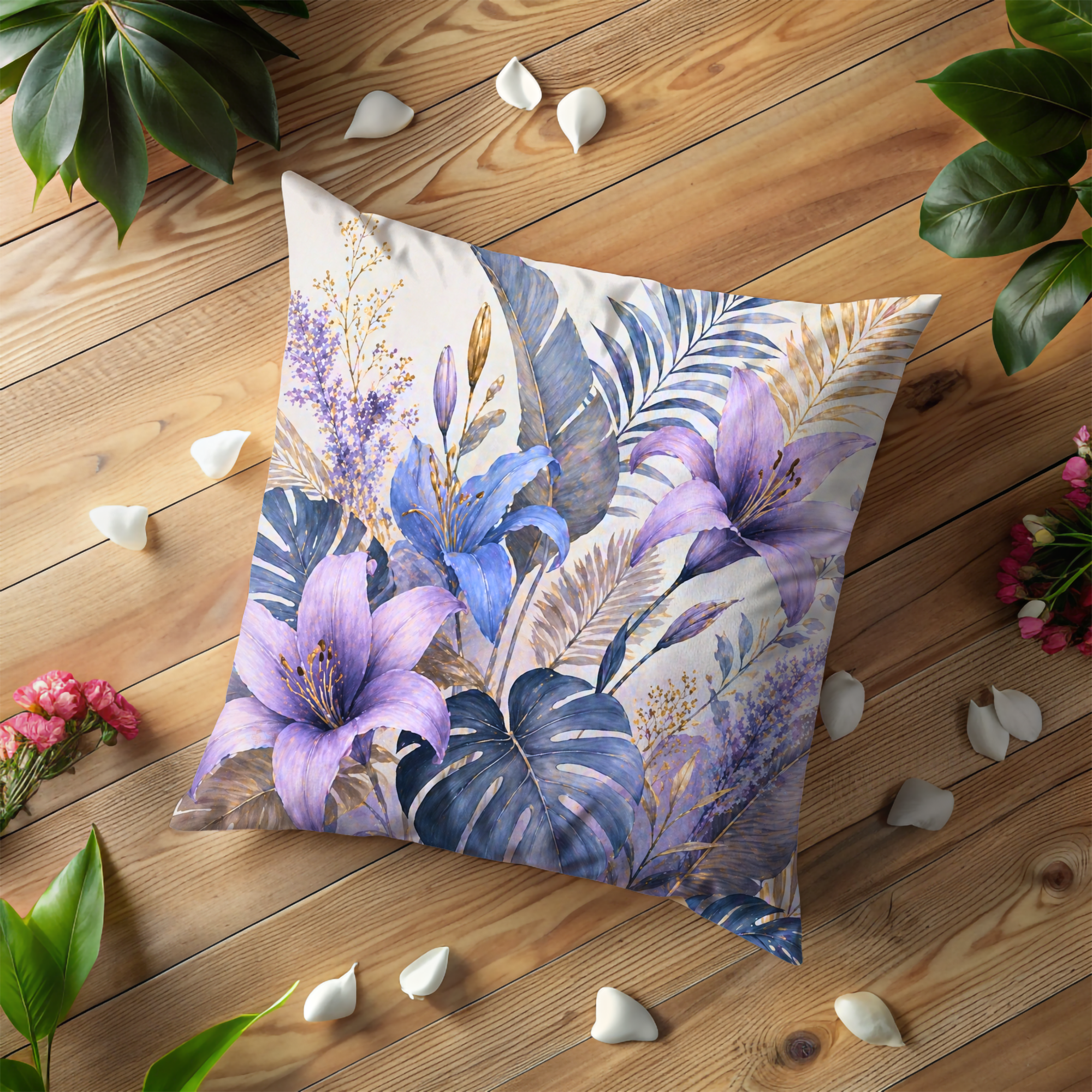 Purple Lilies Pillow Cover | Delicate Floral Art | Soft Nature Decor