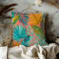 Tropical Leaves Pillow Cover | Vibrant Palm Art | Bold Boho Decor