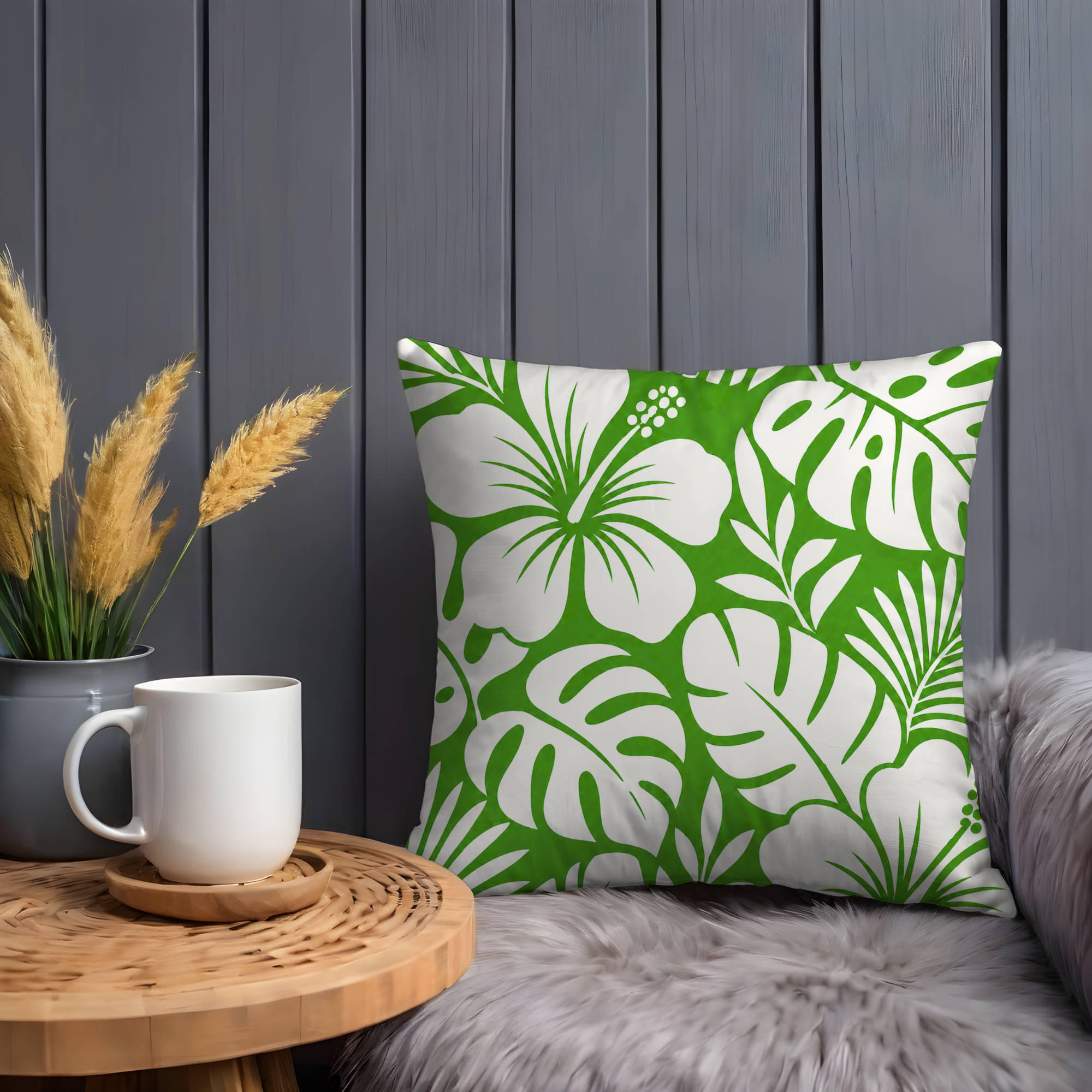 Green Tropical Leaves Pillow Cover | Bold Palm Pattern | Nature Decor