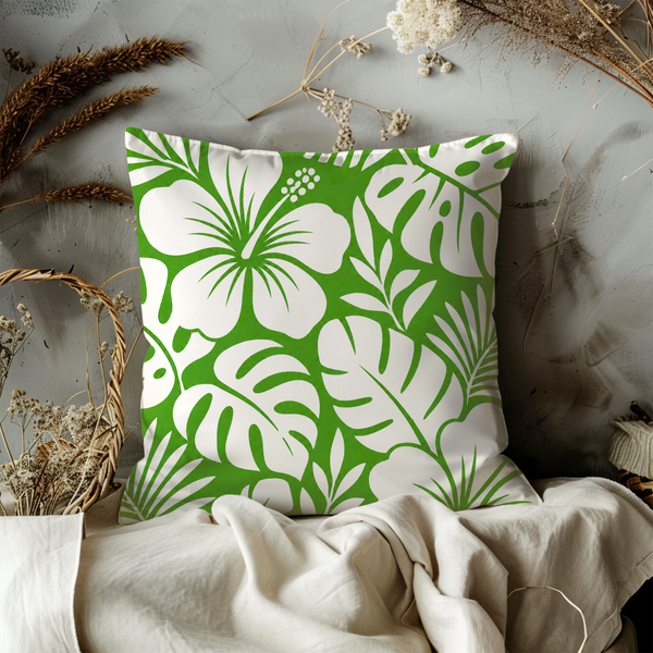 Green Tropical Leaves Pillow Cover – Bold Palm Pattern | Nature Decor