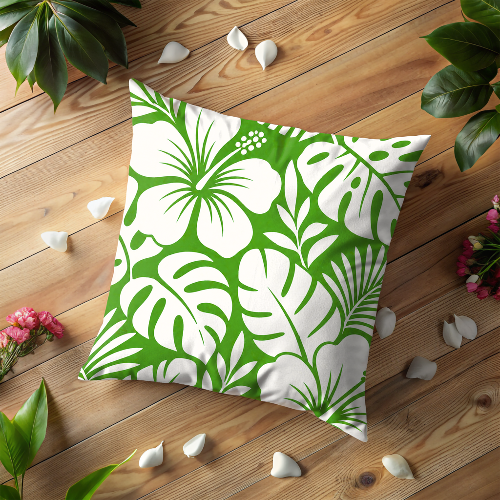 Green Tropical Leaves Pillow Cover | Bold Palm Pattern | Nature Decor