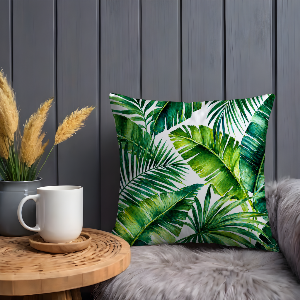 Green Palm Leaves Pillow Cover | Tropical Leaf Art | Fresh Nature Decor