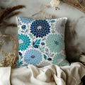 Blue Dahlia Pillow Cover | Floral Pattern Art | Elegant Decor