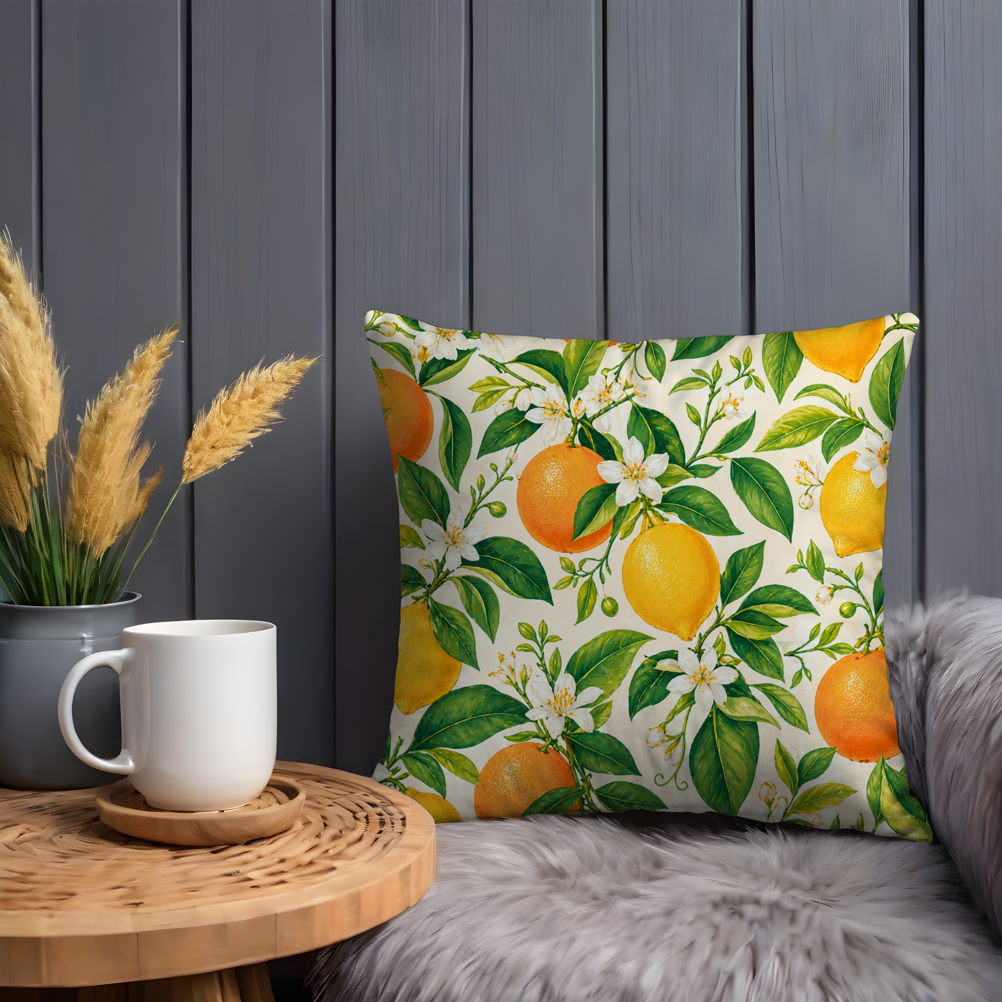 Citrus Orange Lemon Pillow Cover | Fresh Fruit Pattern | Kitchen Decor