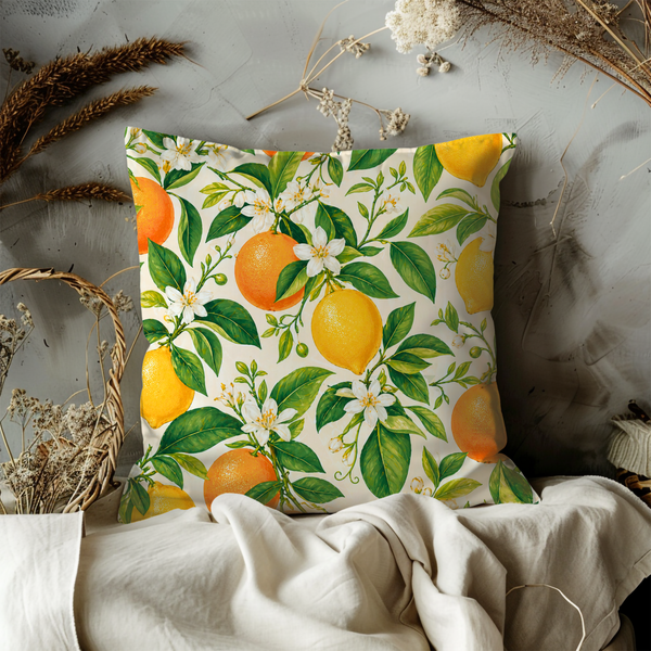 Citrus Orange Lemon Pillow Cover – Fresh Fruit Pattern | Kitchen Decor