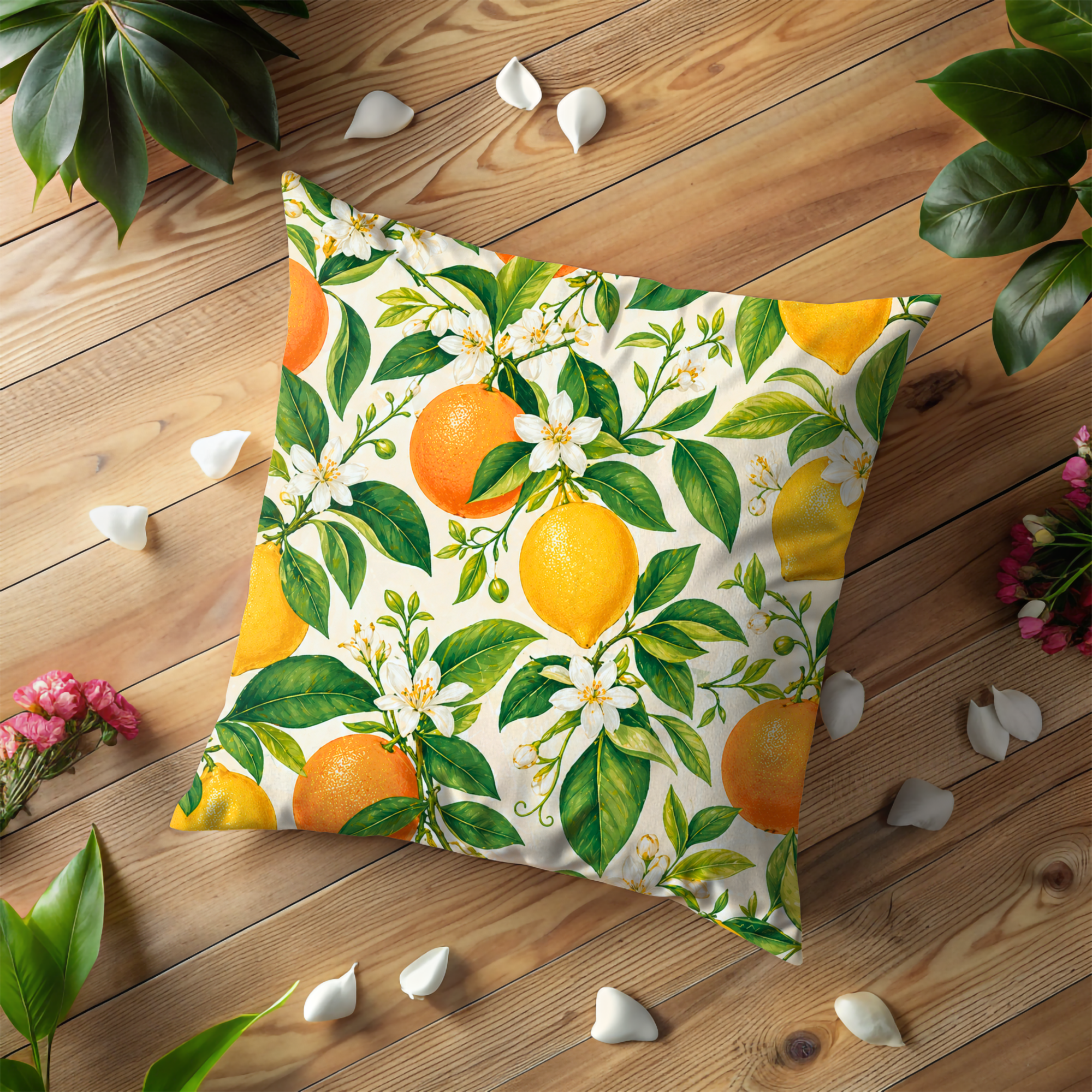 Citrus Orange Lemon Pillow Cover | Fresh Fruit Pattern | Kitchen Decor