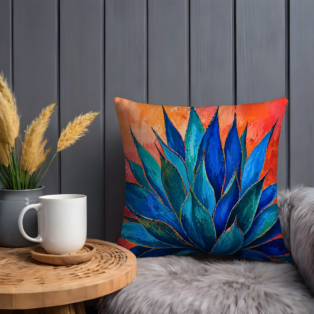 Blue Agave Pillow Cover | Vibrant Plant Art | Bold Nature Decor