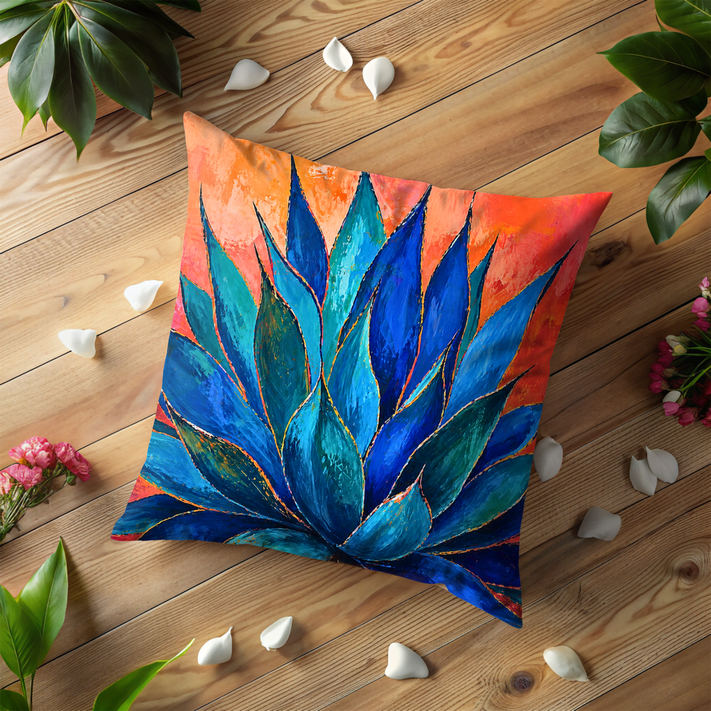 Blue Agave Pillow Cover | Vibrant Plant Art | Bold Nature Decor