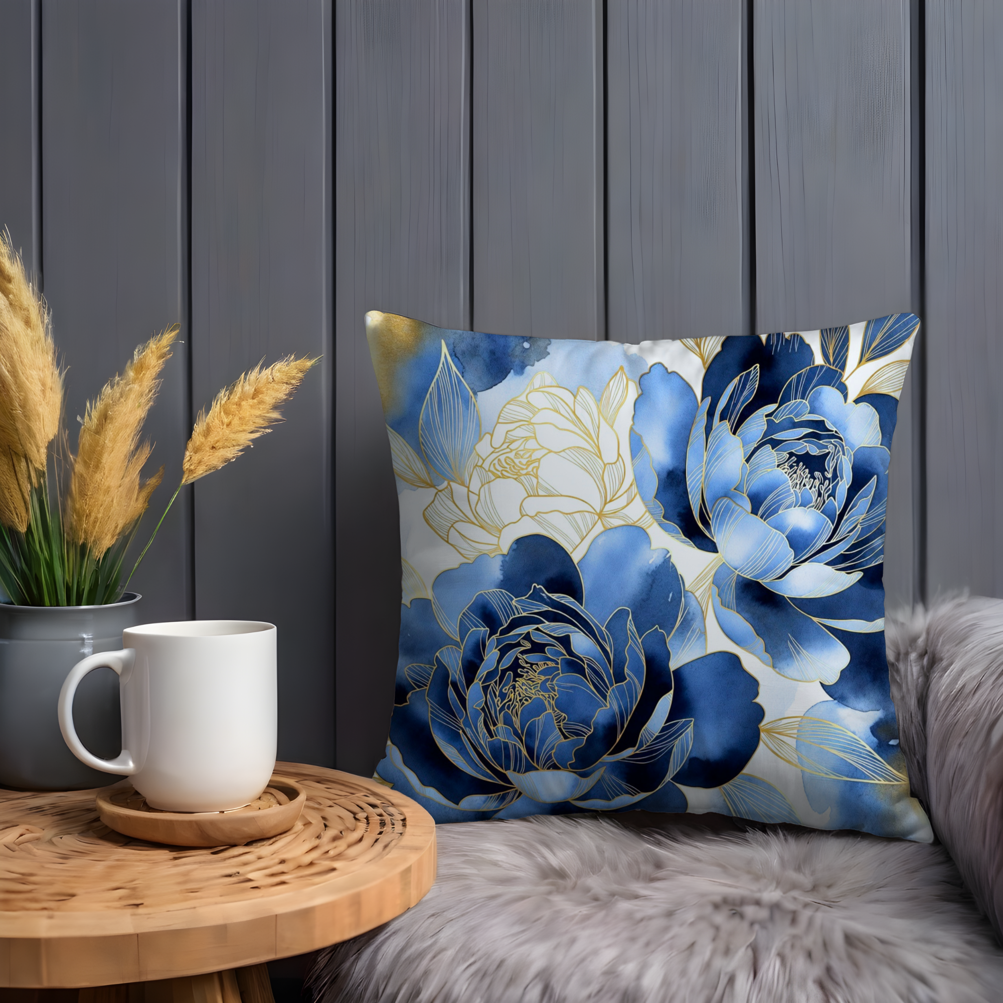 Blue Peony Pillow Cover | Elegant Floral Art | Luxe Nature Decor