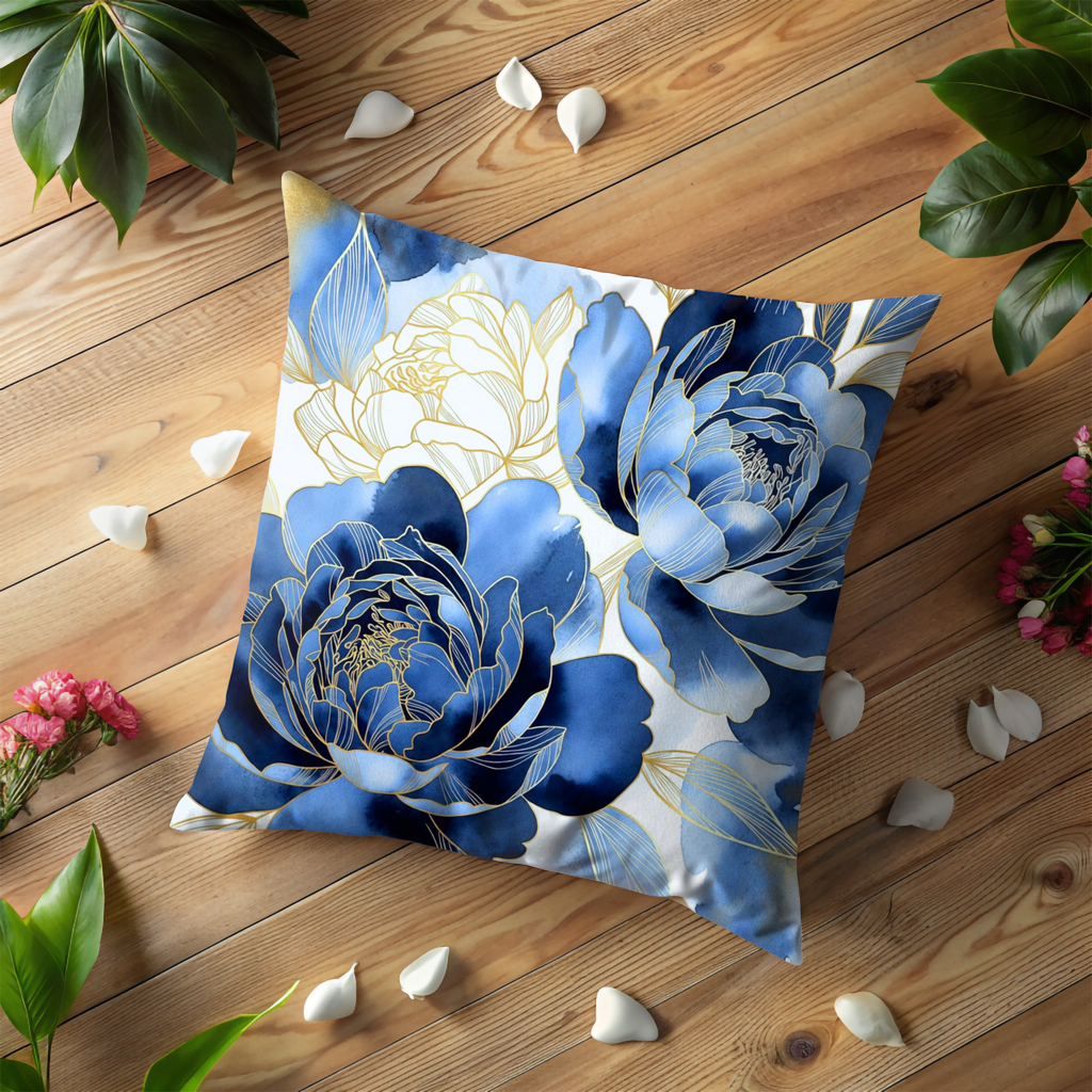 Blue Peony Pillow Cover | Elegant Floral Art | Luxe Nature Decor