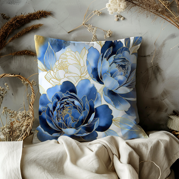 Blue Peony Pillow Cover – Elegant Floral Art | Luxe Nature Decor