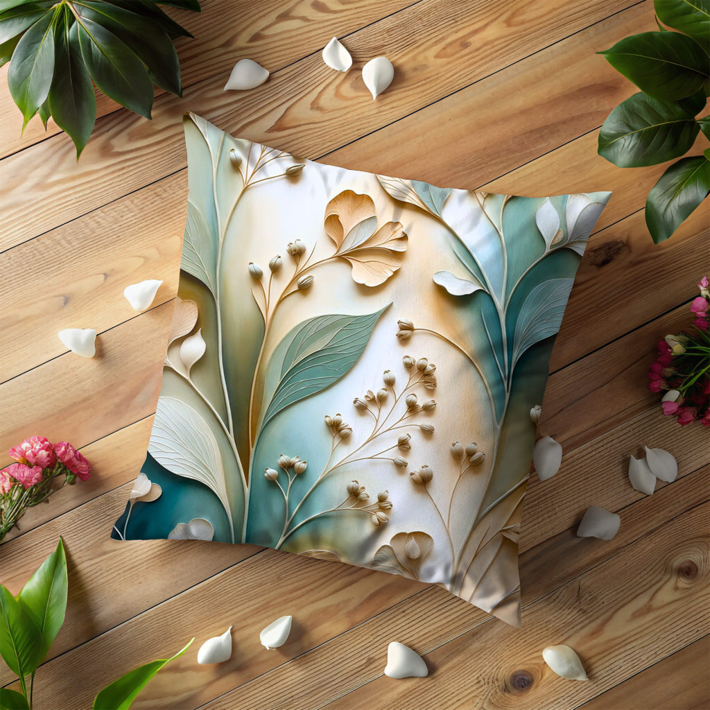 Teal Leaf Botanical Pillow Cover | Elegant Nature Art | Neutral Decor